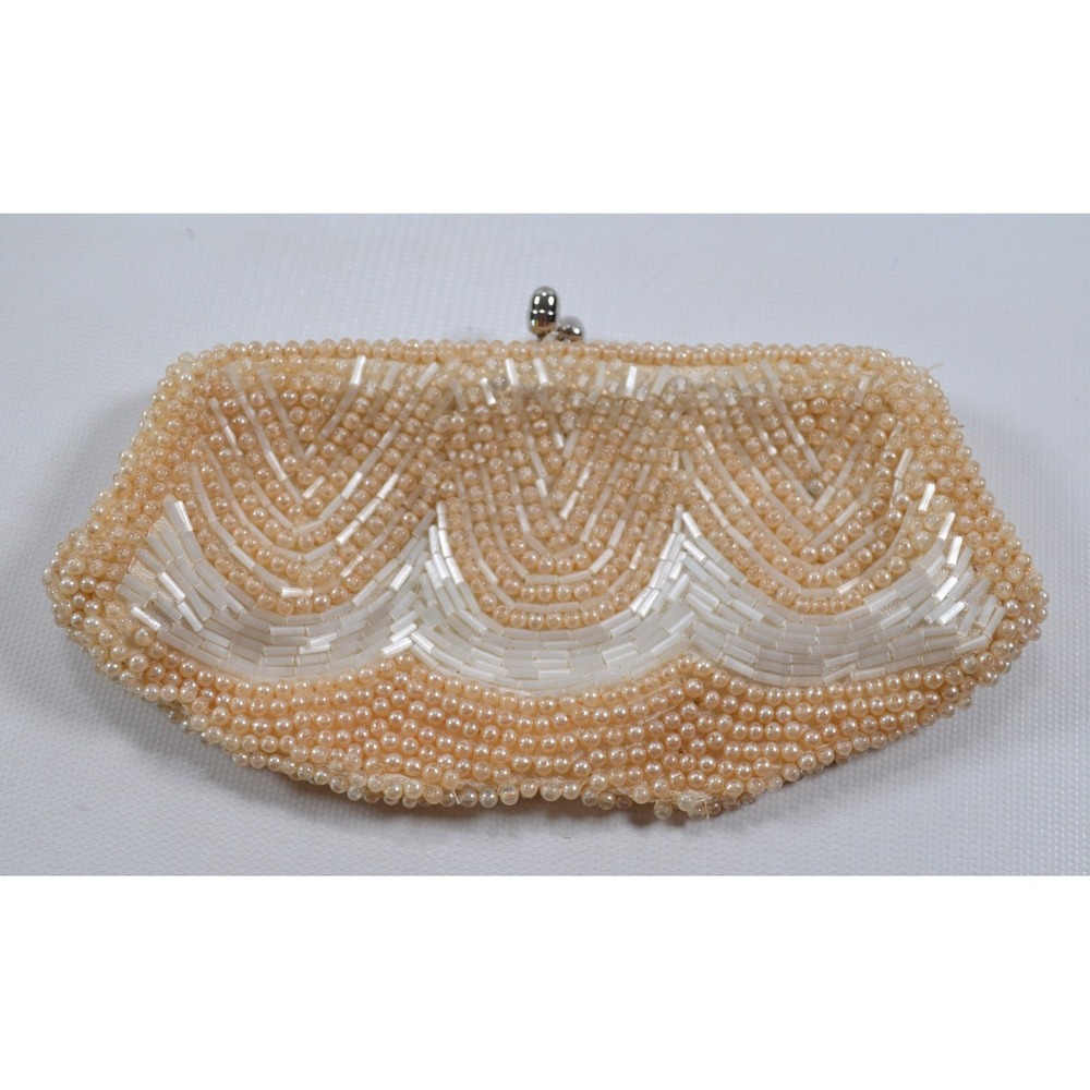 Vintage La Regale Hand Made Ivory Beaded Clutch Evening Purse 7" x 3.5"